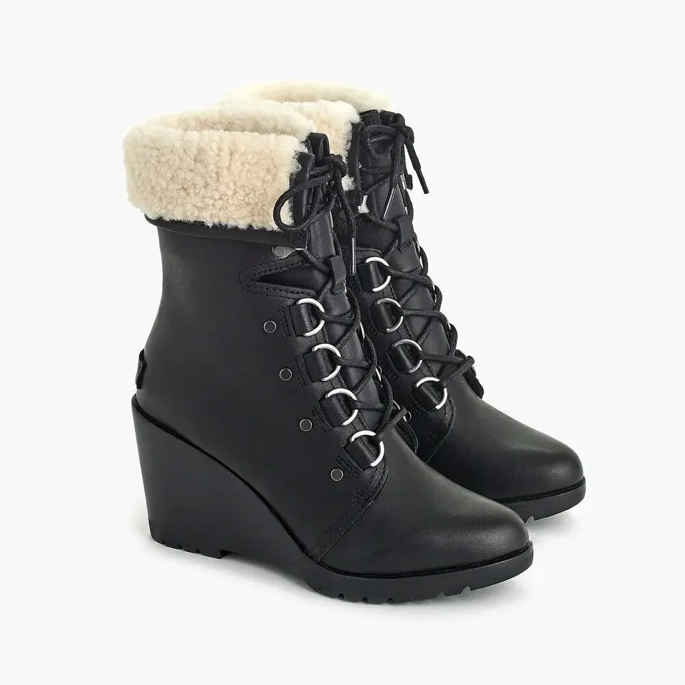 Sorel After Hours Lace-Up Faux Shearling Boots Black Size 9